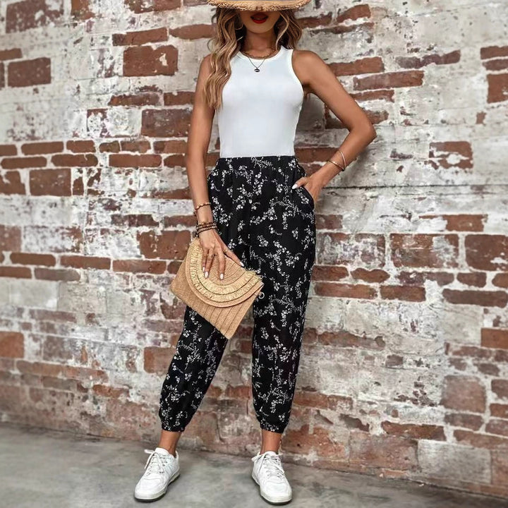 Damen Komfortable Blumenmuster Jogginghose Drune