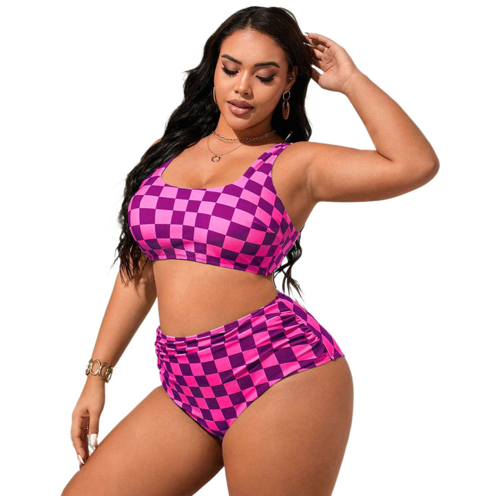 Damen Hochtailliertes Bikini-Set mit kariertem Design Drune