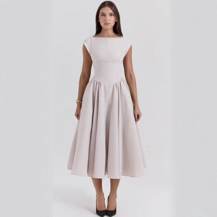 Damen zeitloses Midikleid mit elegantem Schnitt und voluminösem Rock Drune