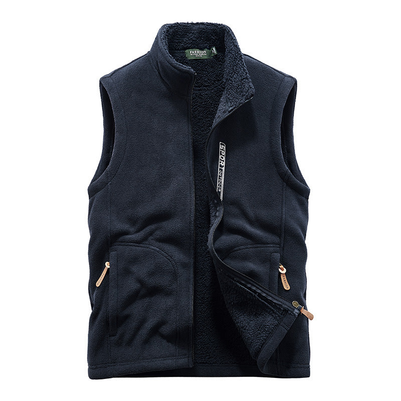 Herren Wattierte Fleece‑Teddyweste mit Sherpa‑Innenfutter, Stehkragen und Reißverschluss Drune