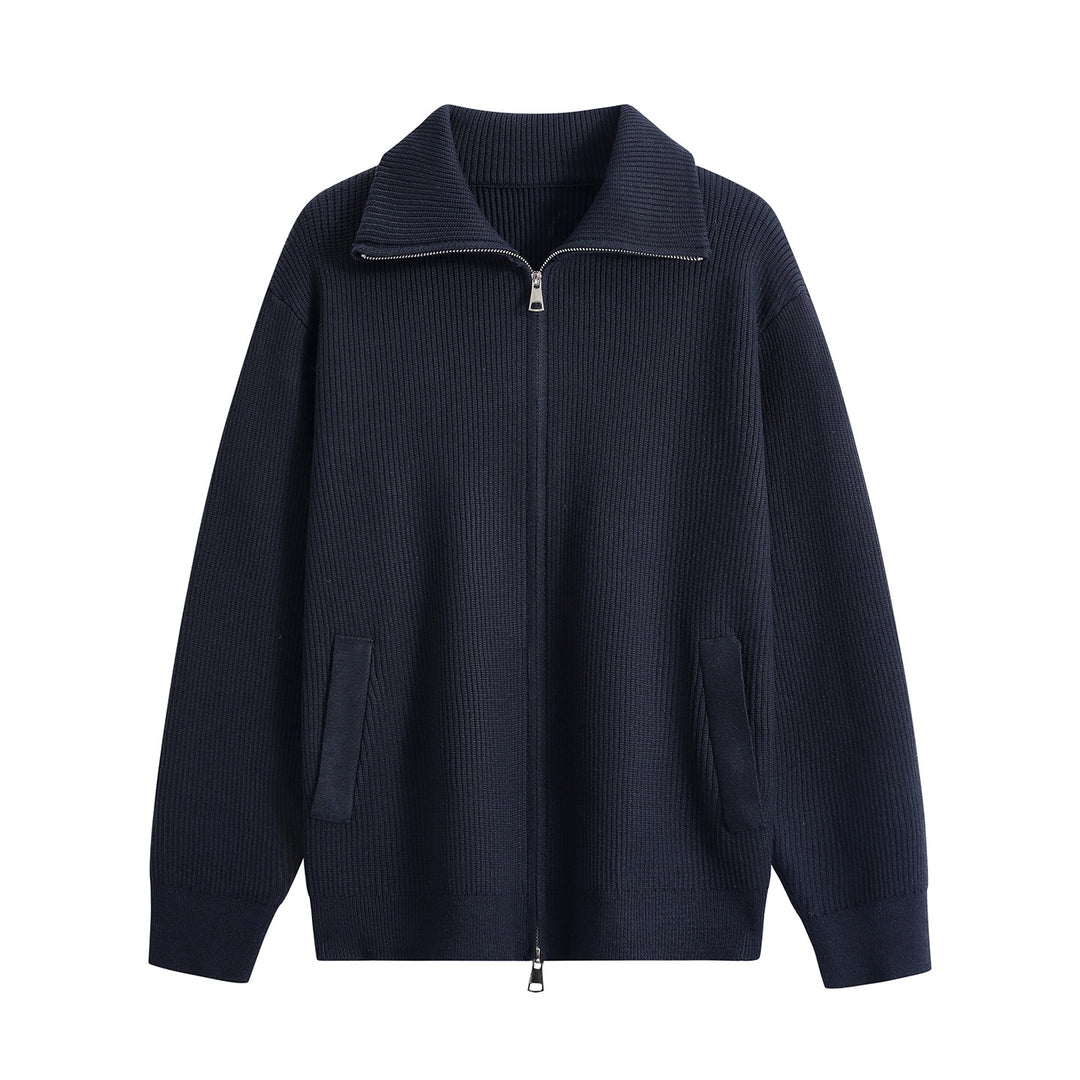 Herren Strick-Zipjacke mit Stehkragen, gerippter Struktur und Oversized-Schnitt Drune