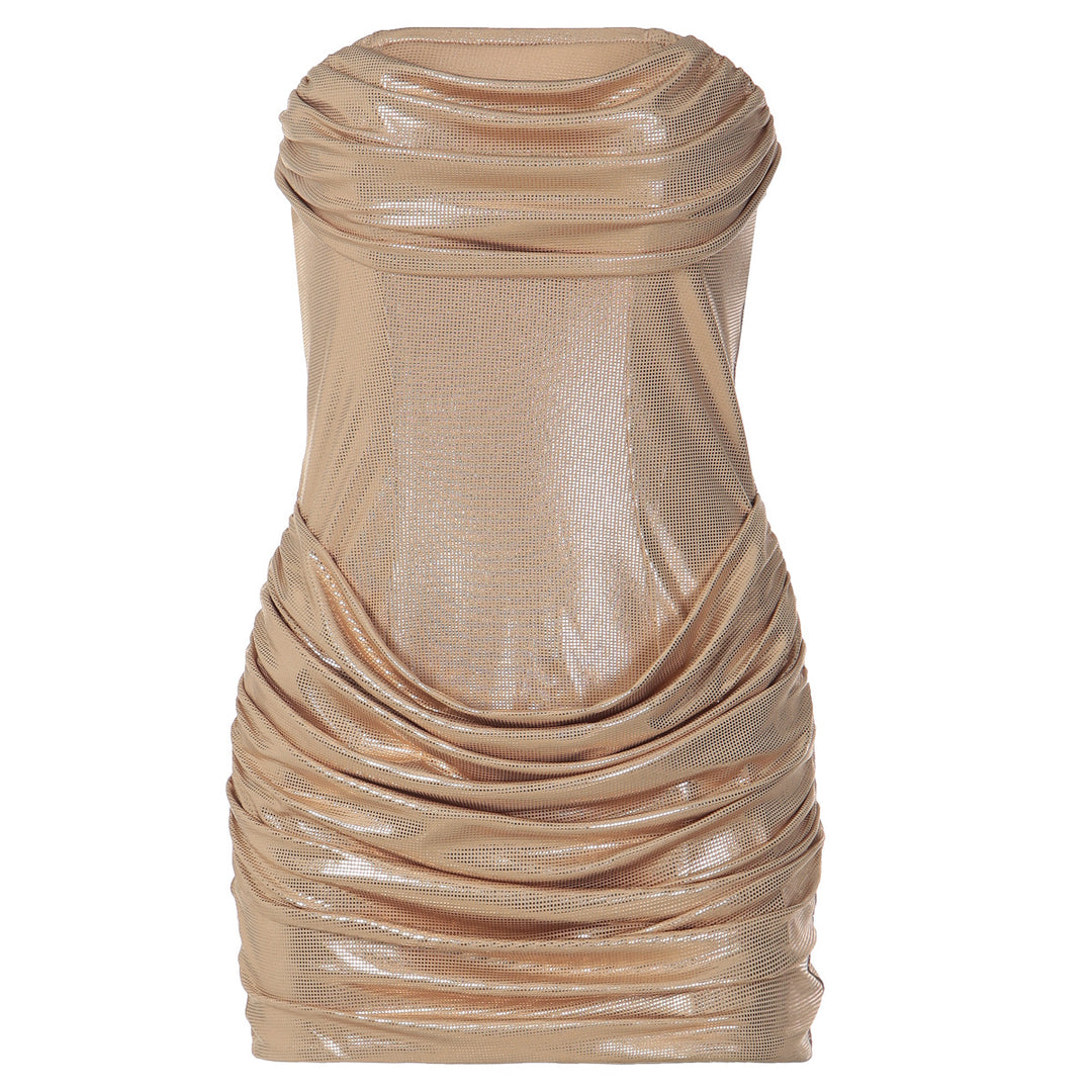 Damen Mini-Kleid mit schimmerndem Material und raffinierten Drapierungen Drune