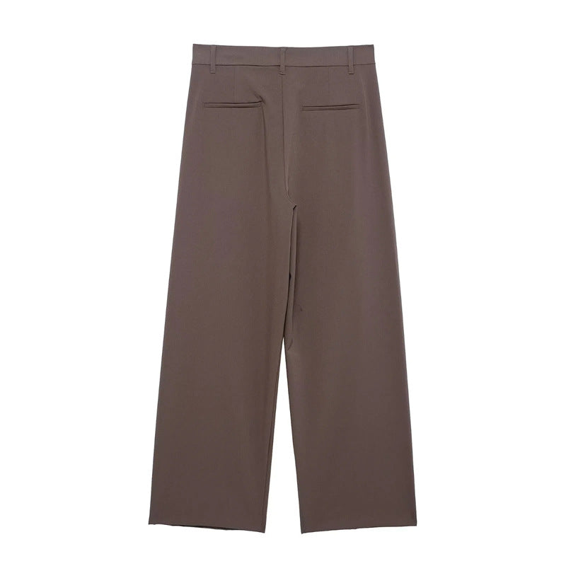 Damen nan elegante Wide-Leg Anzughose mit hoher Bundhöhe, präzisen Bügelfalten und verdeckter Knopfleiste Drune