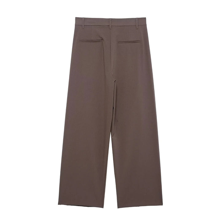 Damen nan elegante Wide-Leg Anzughose mit hoher Bundhöhe, präzisen Bügelfalten und verdeckter Knopfleiste Drune