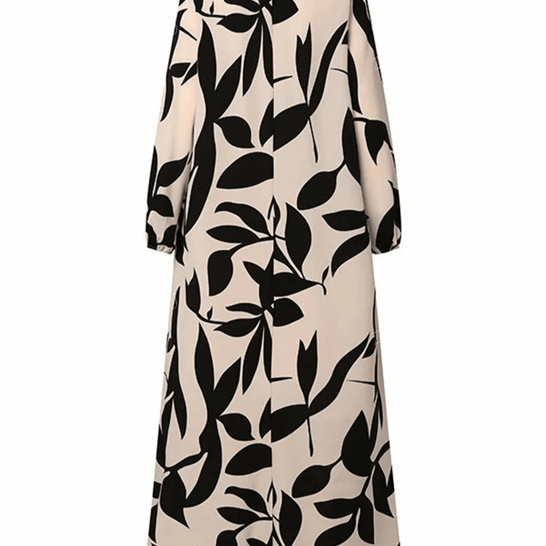 Damen Maxikleid mit lockerem A-Linien-Schnitt, weitem Fall und auffälligem Blattprint Drune