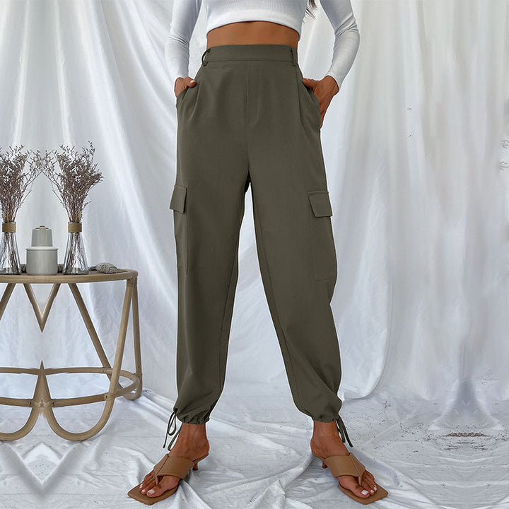 Damen High-Waist Cargo-Joggerhose mit Pattentaschen und Saum-Tunnelzug Drune