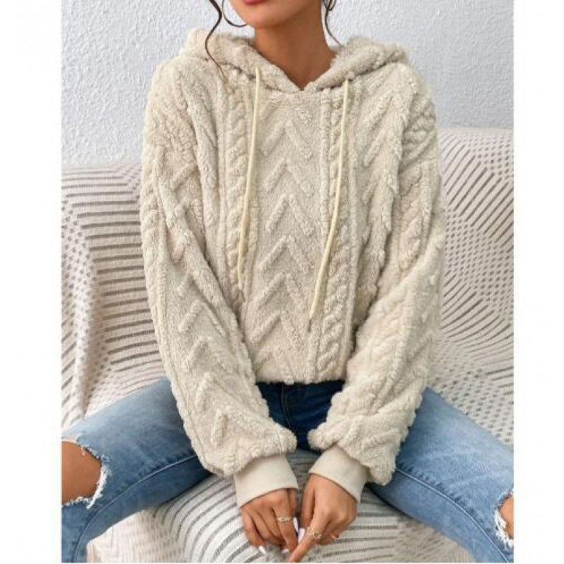 Damen Flauschiger Kapuzenpullover im Zopfmuster mit Oversize-Schnitt Drune