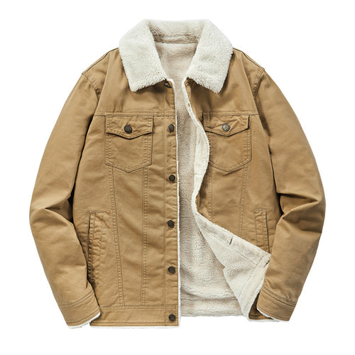 Herren Canvas-Truckerjacke mit durchgehendem Teddyfutter und Umlegekragen Drune