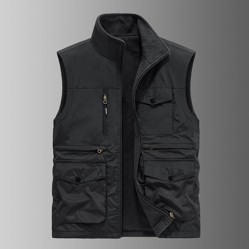 Herren  gefütterte Utility-Weste mit Fleecefutter, Multi-Taschen und Frontreißverschluss Drune