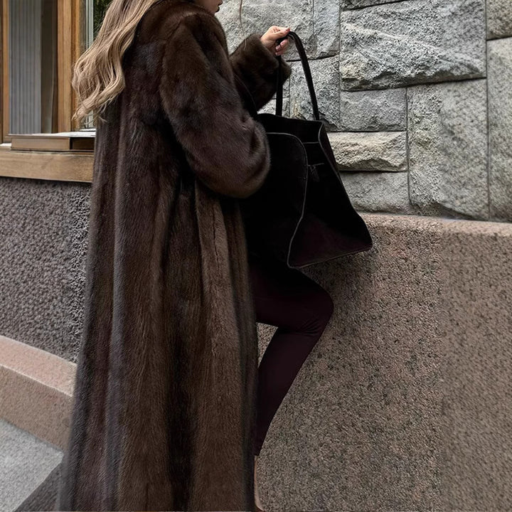 Damen Eleganter und flauschiger Langmantel aus Kunstfell Drune