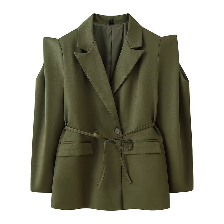 Damen Blazer mit Schulter-Cutouts, Taillengürtel und Ein-Knopf-Verschluss Drune