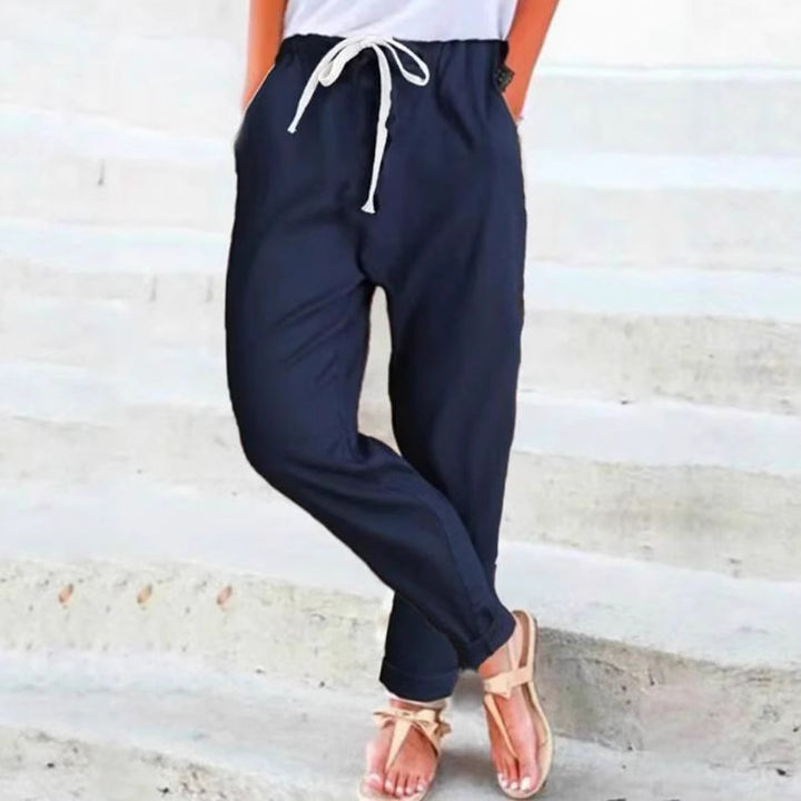 Damen nan leichte Leinenmix-Hose mit elastischem Bund, Kordelzug und konischer Knöchelpartie Drune