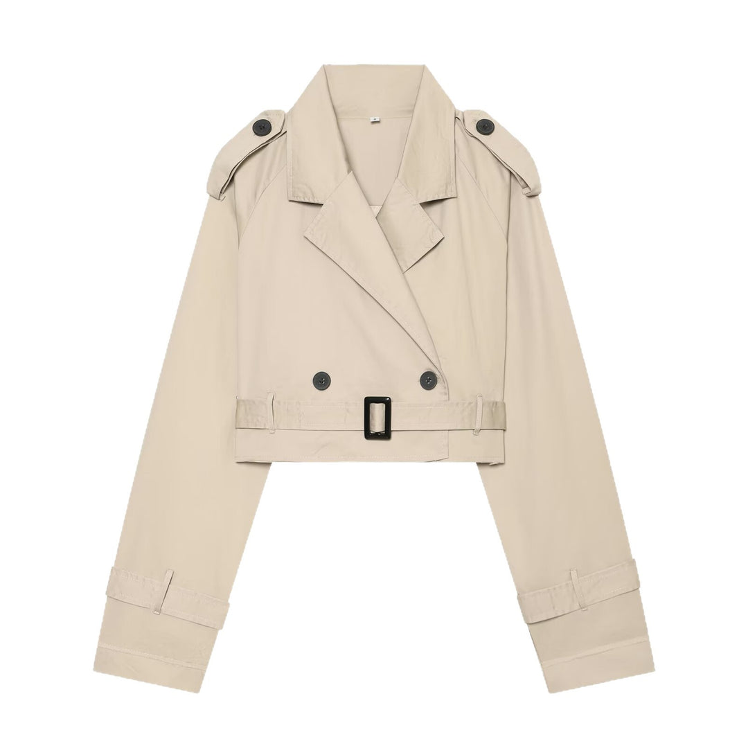 Damen Cropped‑Trenchjacke im Boxy‑Cropped‑Schnitt mit Schulterklappen und Taillengürtel Drune