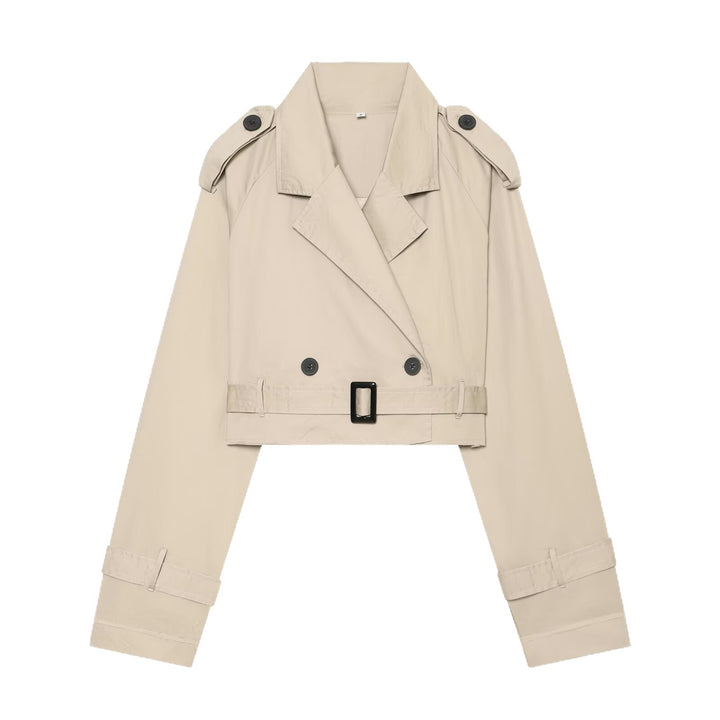 Damen Cropped‑Trenchjacke im Boxy‑Cropped‑Schnitt mit Schulterklappen und Taillengürtel Drune