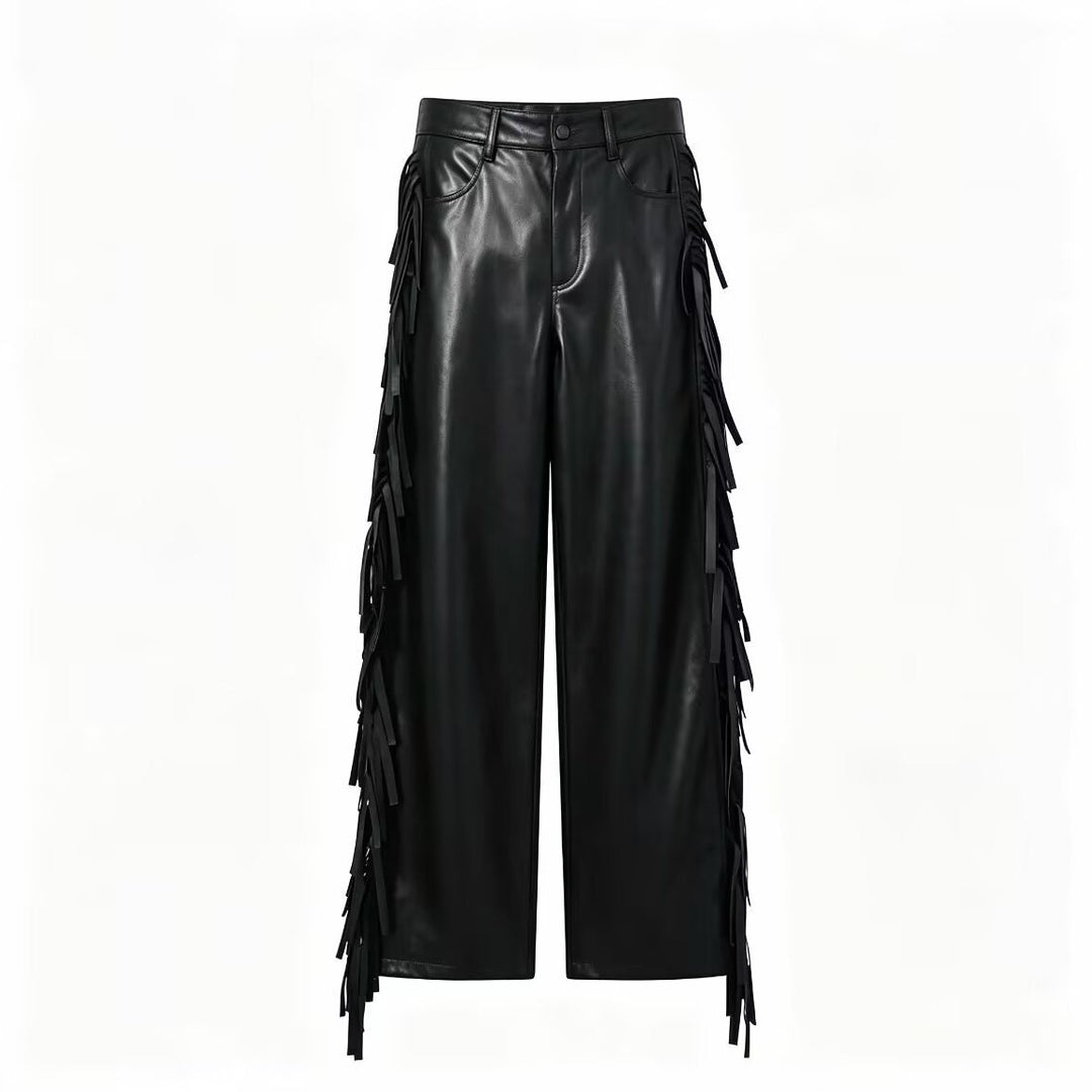Damen Kunstlederhose mit Fransenbesatz Drune