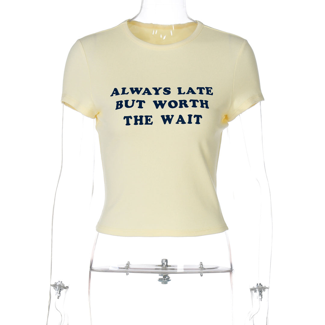 Damen Kurzes Statement T-Shirt mit Rundhalsausschnitt Drune