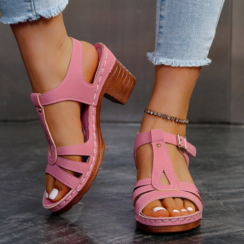 Damen Sandalette mit Cut-Out-Riemen, gepolstertem Komfortfußbett und mittelhohem Blockabsatz Drune