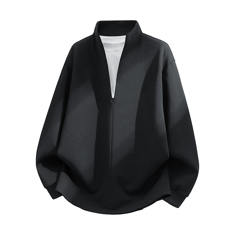 Unisex Oversize-Sweatshirt mit Stehkragen, halber Öffnung und abgerundetem Saum Drune
