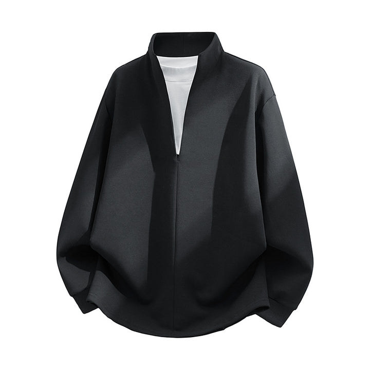 Unisex Oversize-Sweatshirt mit Stehkragen, halber Öffnung und abgerundetem Saum Drune