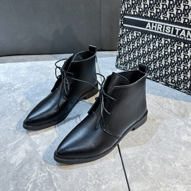 Damen elegante Stiefeletten mit spitzem Zehenbereich und hochwertigem Leder Drune