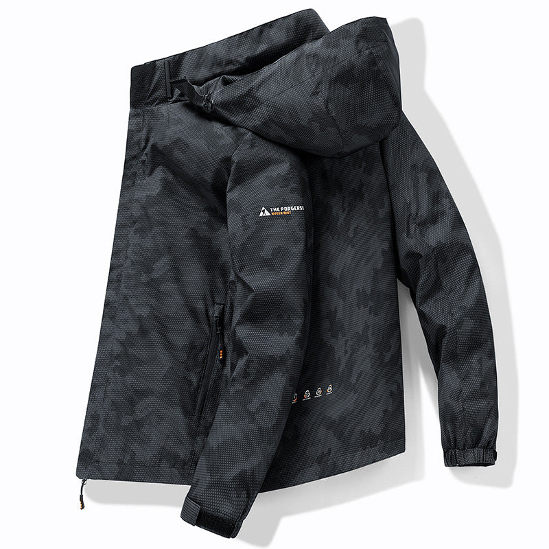 Herren Wetterfeste Outdoor-Jacke mit verstellbarem Kapuzenkragen Drune