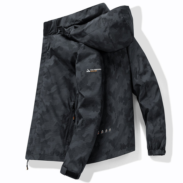 Herren Wetterfeste Outdoor-Jacke mit verstellbarem Kapuzenkragen Drune