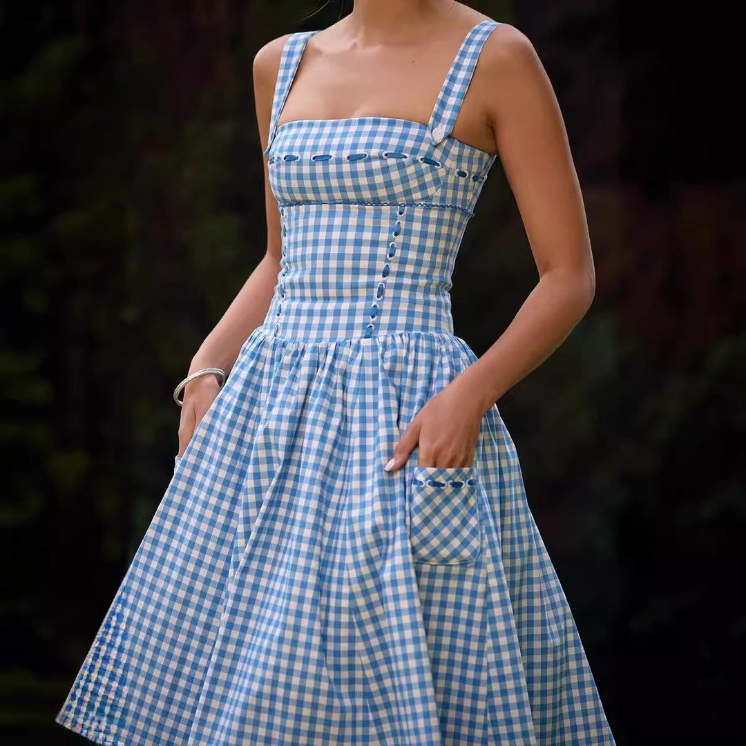 Damen Sommerliches Viskosekleid mit Gingham-Muster und praktischen Taschen Drune