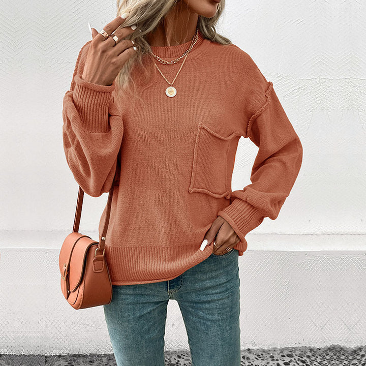 Damen Lässiger Strickpullover mit aufgesetzter Tasche Drune