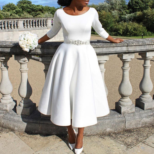 Damen A-Linien Kleid mit elegantem Rundhalsausschnitt und schwingendem Rock Drune