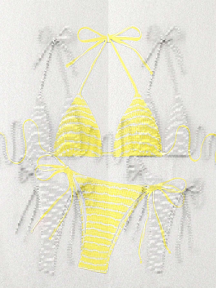 Damen Triangel-Bikini mit feinem Streifenmuster und raffinierten Bindebändern Drune
