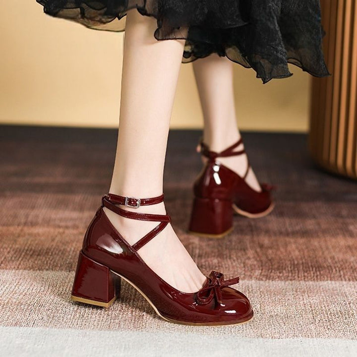 Damen elegante Ballerina-Pumps mit verstellbarem Fesselriemen und Schnürung Drune
