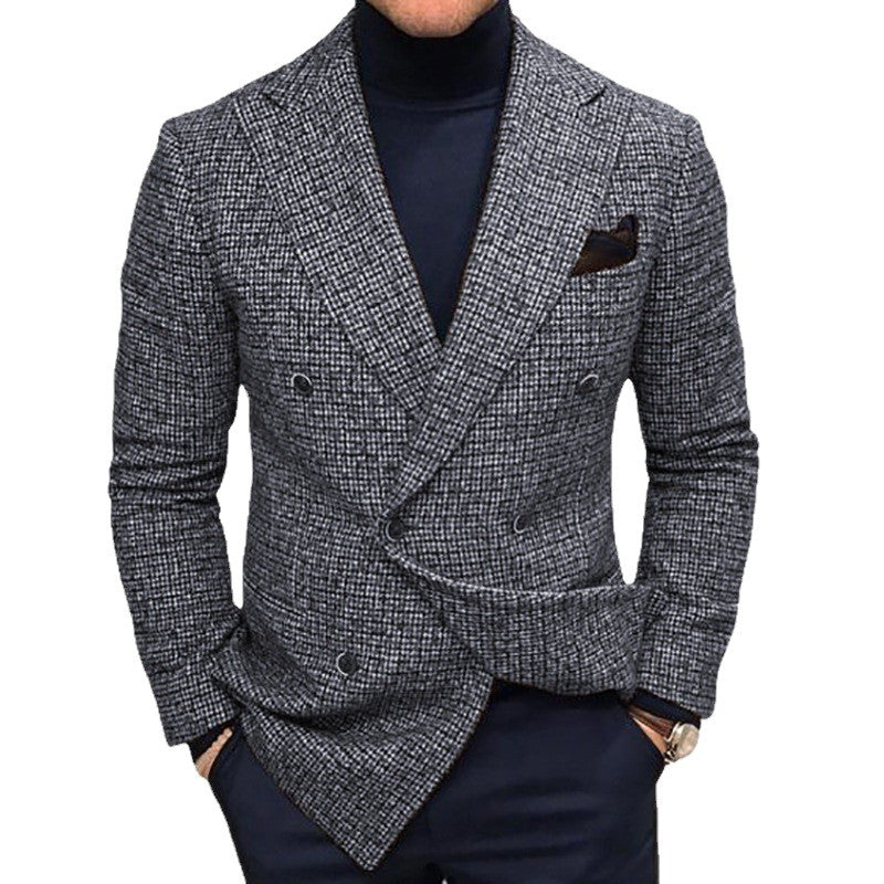 Herren nan doppelreihiger Struktur-Blazer mit schmaler Silhouette und aufgesetzter Brusttasche Drune