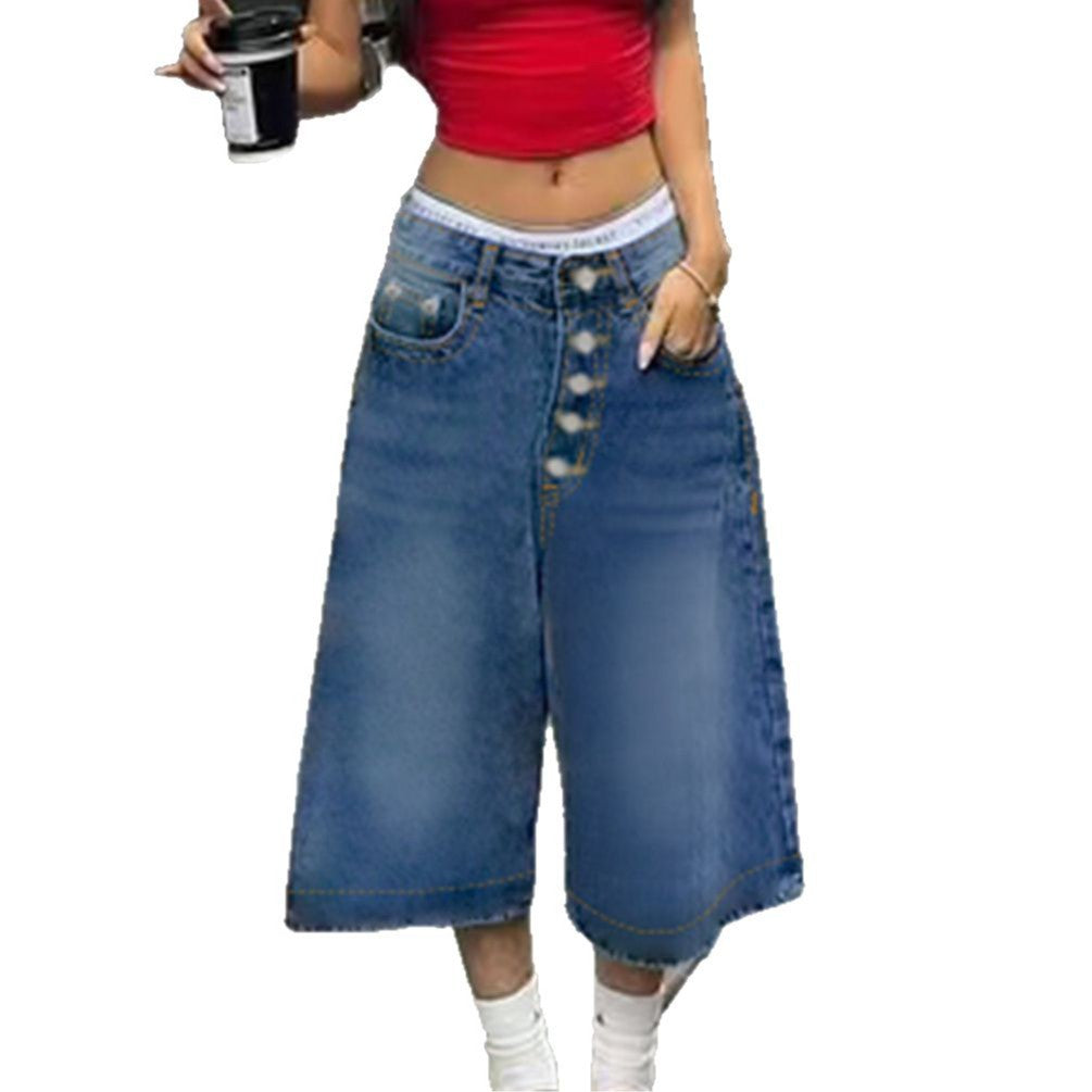Damen Jeansrock mit weitem Schnitt und praktischem Knopfverschluss Drune
