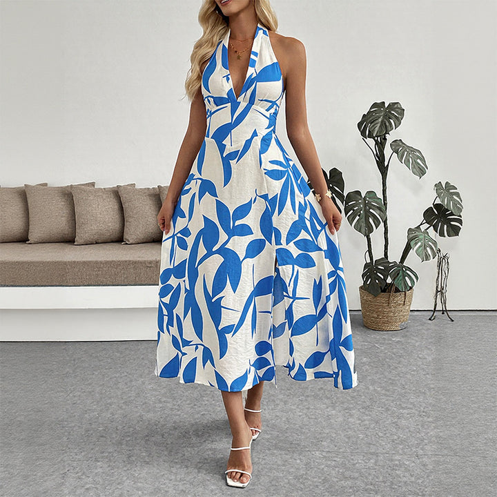 Damen Maxikleid mit hohem Schlitz und floralem Design Drune