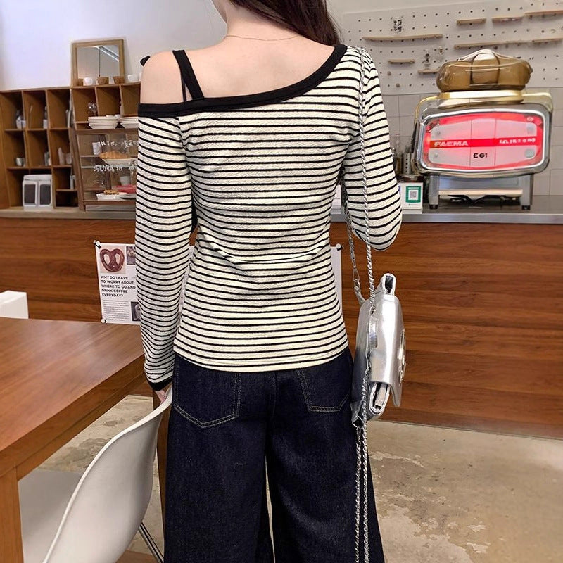 Damen modisches Langarmshirt mit schulterfreiem Design Drune