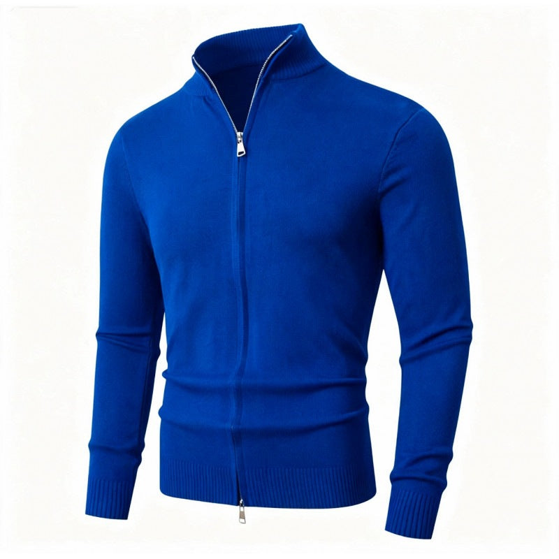 Herren Slim-Fit Feinstrick-Cardigan mit Zweifach-Reißverschluss und Stehkragen Drune