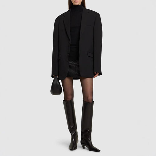 Damen Kniehohe Lederstiefel mit spitz zulaufender Silhouette und mittlerem Absatz Drune