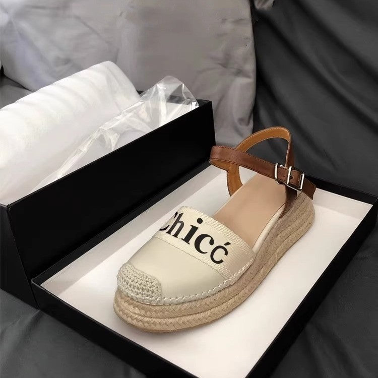 Damen Espadrille-Slingback mit geflochtener Plateau-Sohle und Logo-Detail Drune
