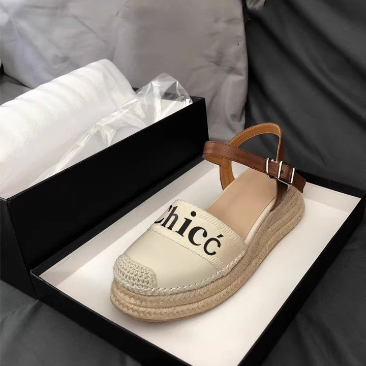 Damen Espadrille-Slingback mit geflochtener Plateau-Sohle und Logo-Detail Drune