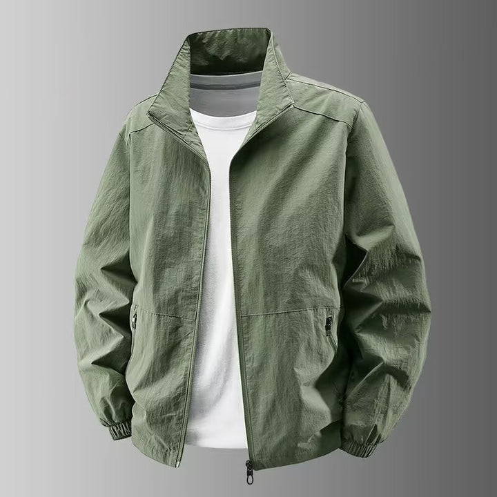Herren Ultraleichter Urban-Windblouson mit Stehkragen, Zwei-Wege-Reißverschluss und elastischen Bündchen Drune