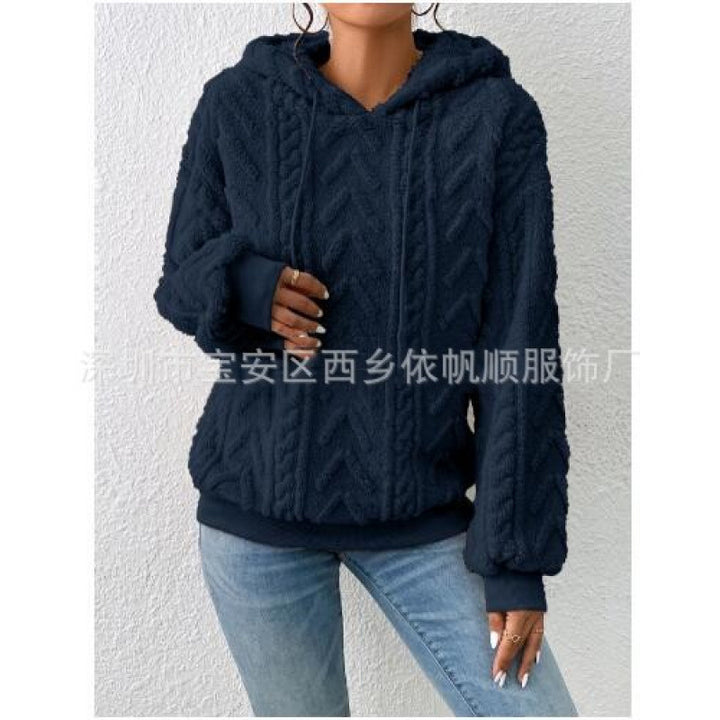 Damen Flauschiger Kapuzenpullover im Zopfmuster mit Oversize-Schnitt Drune