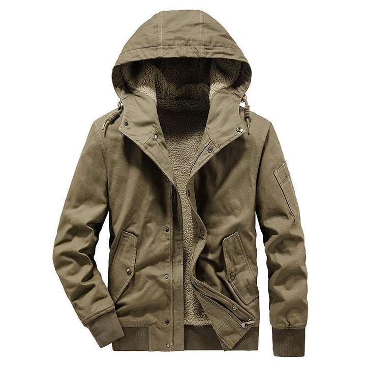 Herren Kapuzen-Canvasjacke mit Sherpa-Futter, windabweisend und Utility-Taschen Drune