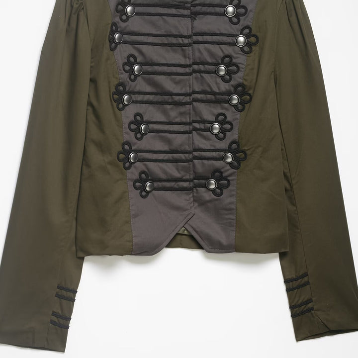 Damen Militärinspirierte Kurzjacke mit Zierkordeln, Stehkragen und Epauletten Drune