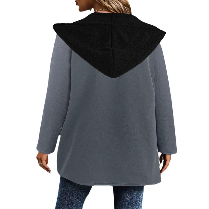 Damen Kapuzen-Longcardigan mit kontrastierter Kante und Eingrifftaschen Drune