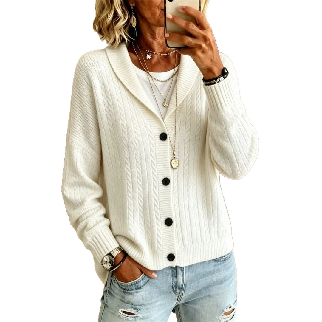 Damen Langer Schalkragen-Cardigan aus Zopfmuster mit gerippten Bündchen Drune