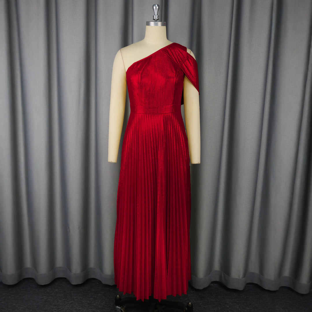 Damen Glamouröses Ein-Schulter Abendkleid mit Plissee-Falten Drune