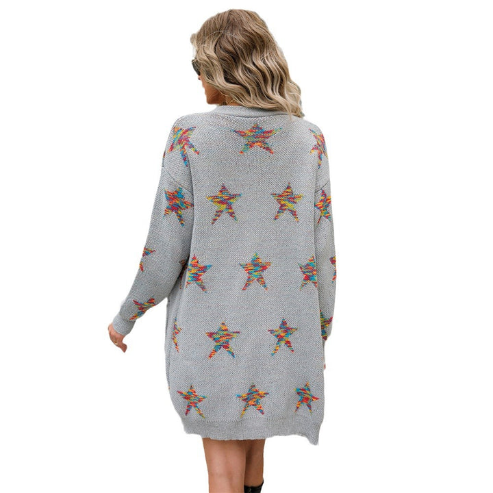 Damen modische Strickjacke mit bunten Sternenapplikationen Drune