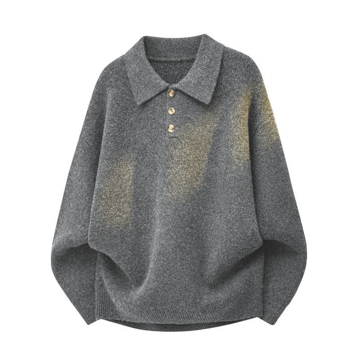 Damen Oversize Polokragen-Strickpullover mit Knopfleiste und geripptem Saum Drune