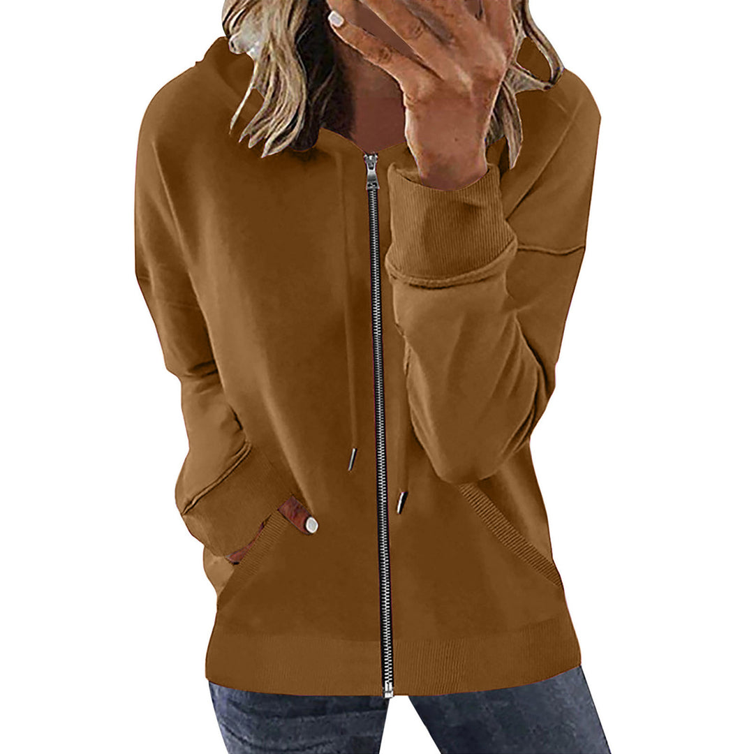 Damen nan Kapuzenjacke mit durchgehendem Reißverschluss, Kängurutaschen und elastischen Bündchen Drune