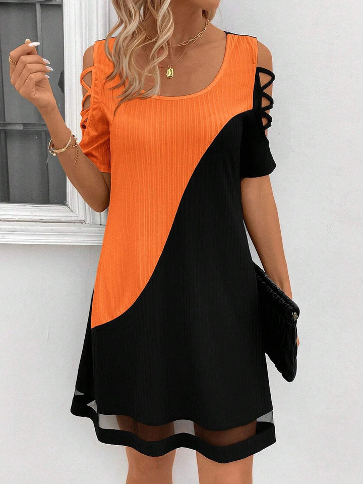 Damen modisches Freizeitkleid mit Cut-Out Ärmeln und asymmetrischem Design Drune